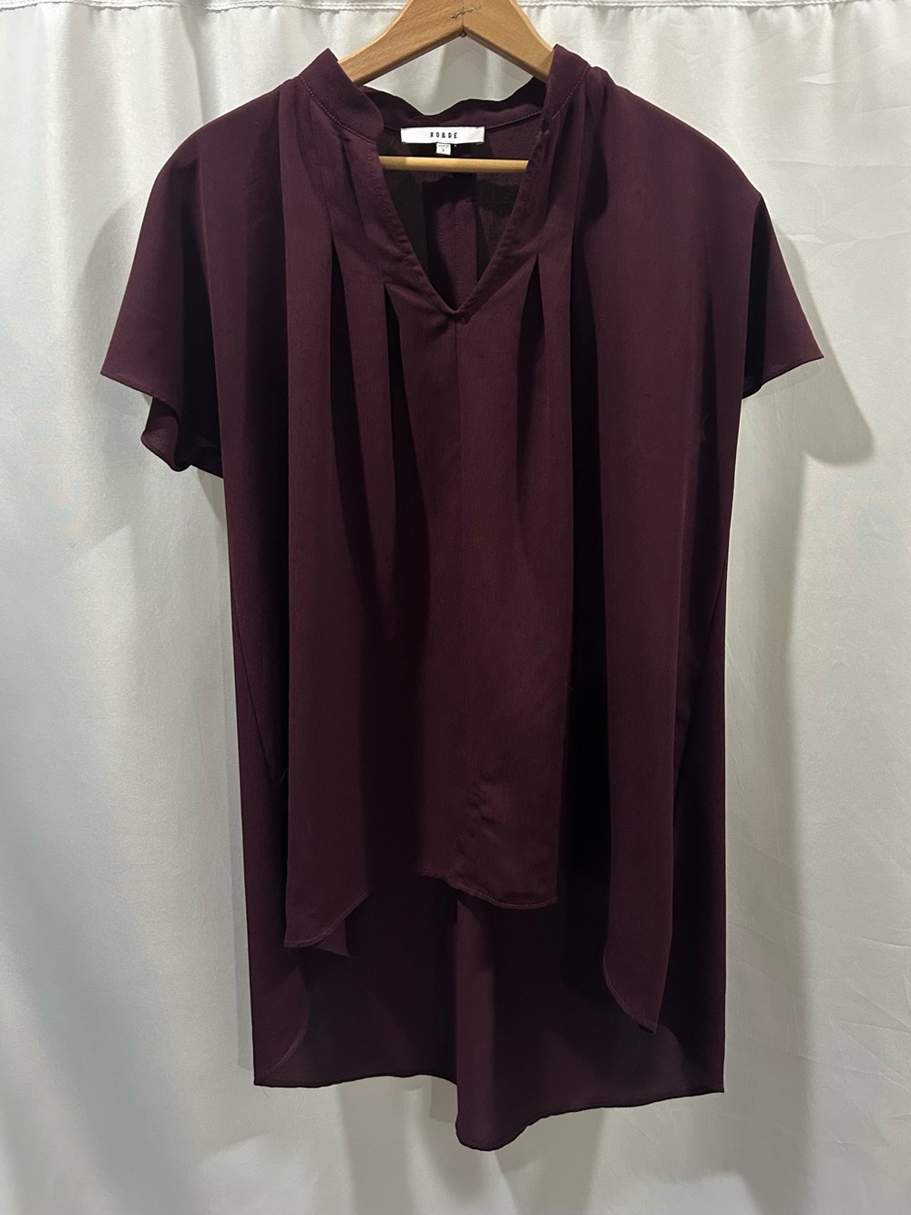 LN Ro & De Pleated V-Neck High Low Tunic Top - Plum